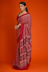 Maroon Art Silk Ajrakh Printed Saree with Paisley Motifs