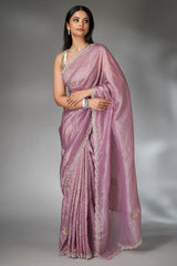 Lilac Tussar Crush Handworked Saree