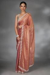 Salmon Pink Glass Tissue Handworked Saree