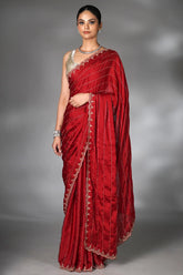 Red Satin Silk Cutdana Worked Saree