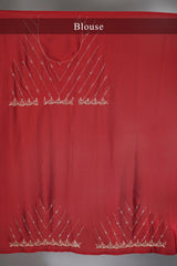 Red Satin Silk Cutdana Worked Saree