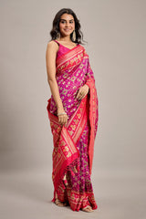 Purple Art Silk Traditional Woven Patola Saree