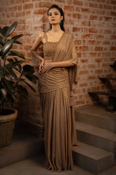 Brown Lycra Fancy Ready to Wear Saree with Sequin and Cutdana Work