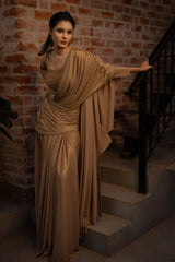 Brown Lycra Fancy Ready to Wear Saree with Sequin and Cutdana Work