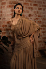 Brown Lycra Fancy Ready to Wear Saree with Sequin and Cutdana Work