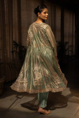 Mint Green Shimmer Tissue Crop Top Pant with Jacket