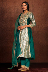 Emerald Green Weave Suit in Brocade with Marodi Work