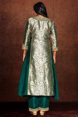 Emerald Green Weave Suit in Brocade with Marodi Work