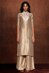 Ivory Beige Palazzo Suit in Handwoven Brocade