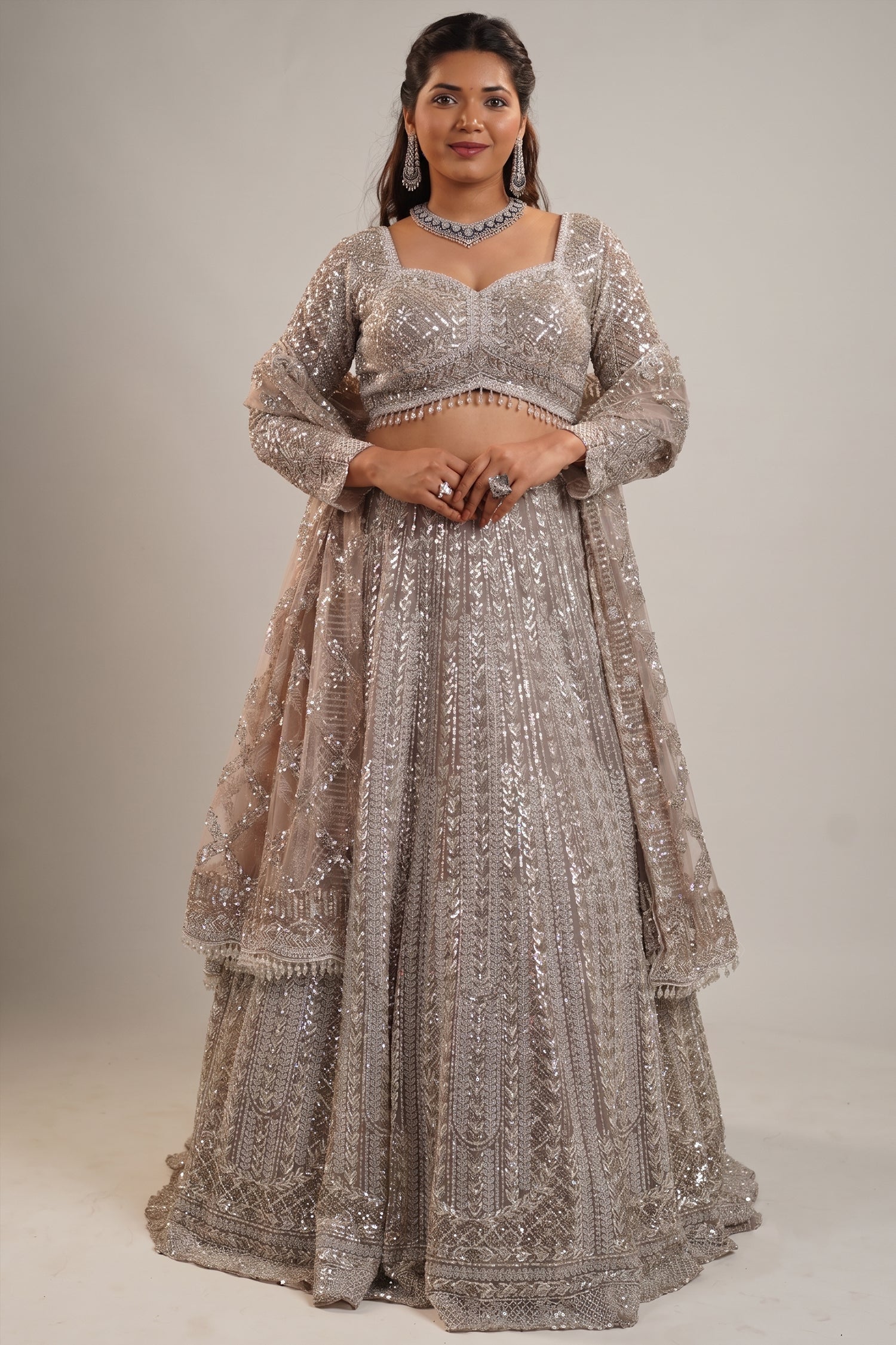 Champagne gold bridal lehenga from Asopalav.in
