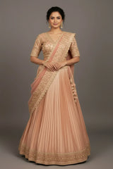 Pink Tissue Pleated Lehenga with Zardosi and Beads Work