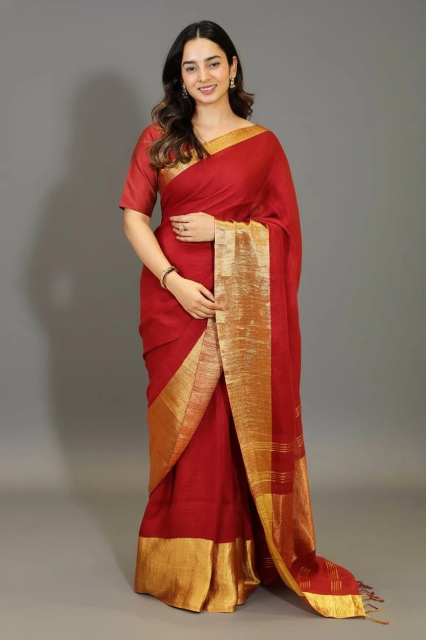 Maroon Linen Saree