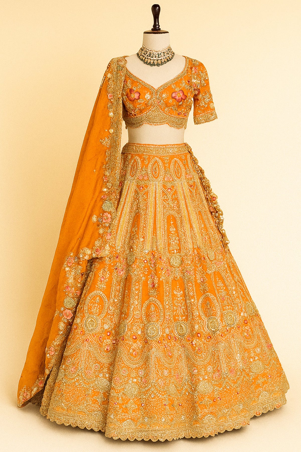 Orange Matka Silk Resham Work Designer Lehenga