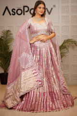 Dusty Mauve Tissue Pleated Lehenga