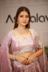 Dusty Mauve Tissue Pleated Lehenga