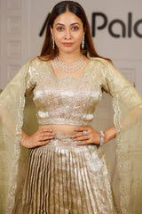 Pista Green Tissue Pleated Lehenga