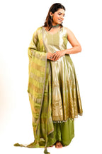 Green Tissue Silk Woven Anarkali Palazzo Suit