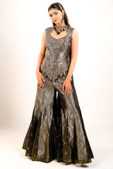 Black Brocade Silk Woven Palazzo Set with Handwork