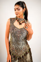Black Brocade Silk Woven Palazzo Set with Handwork