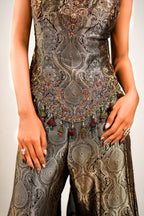 Black Brocade Silk Woven Palazzo Set with Handwork