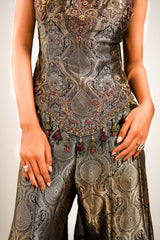 Black Brocade Silk Woven Palazzo Set with Handwork