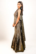 Black Brocade Silk Woven Palazzo Set with Handwork