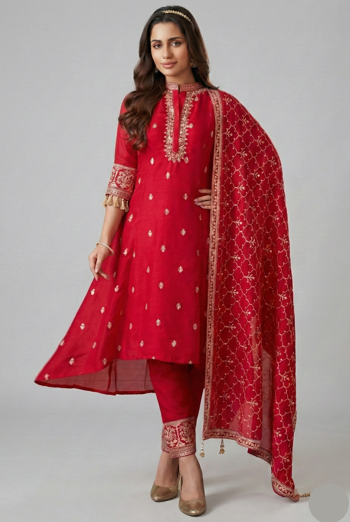 Pink Art Silk High and Low Sequin and Mirror Worked Suit - pink silk saree