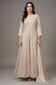 Cream Chinon Slit Cut Sequin Beaded Suit - cream saree