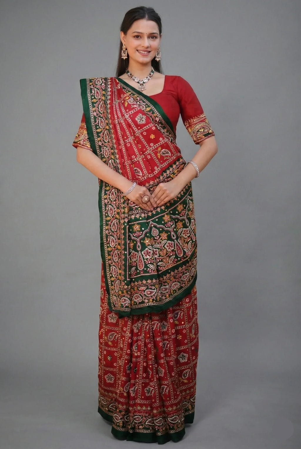 Maroon Gaji Silk Traditional Gharchola with Contrast Pallu and Border