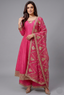 Pink Art Silk Embroidered Anarkali Palazzo Suit - red silk saree embroidered