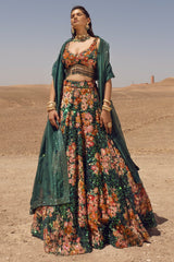 Green Velvet Designer Sequinned Lehenga