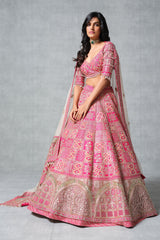 Pink Raw Silk Traditional Lehenga with Sidi Saiyyed Jali Inspired Border