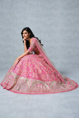 Pink Raw Silk Traditional Lehenga with Sidi Saiyyed Jali Inspired Border