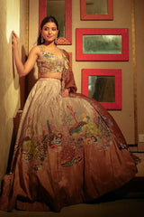 Beige and Mustard Lehenga with Embroidery and Cutdana Work in Silk
