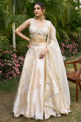 Off White and Golden Orgazna Lehenga with Embellished Beaded Blouse