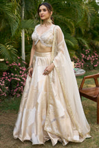 Off White and Golden Orgazna Lehenga with Embellished Beaded Blouse