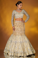 Champagne Gold Net Designer Sequinned and Cutdana Worked Mermaid Style Lehenga Set
