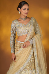 Champagne Gold Net Designer Sequinned and Cutdana Worked Mermaid Style Lehenga Set