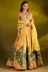 Yellow Silk Floral Printed Designer Lehenga Set