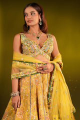 Yellow Silk Floral Printed Designer Lehenga Set
