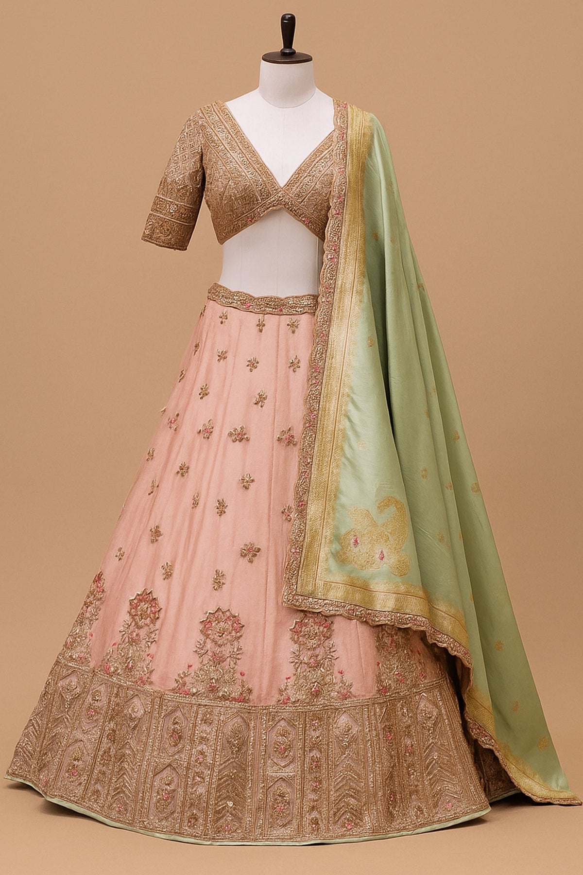 Blush Pink Organza Zardosi Work Designer Lehenga