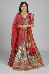Golden Tissue Traditional Elephant Motif Bead Work Lehenga