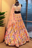Pink and Multi Colored Chinon Sequin and Floral Printed Lehenga