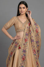 Golden Tissue Silk Lehenga with Petit Point Parsi Embroidered Border Dupatta