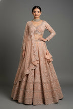 Peach Net Designer Handworked Lehenga