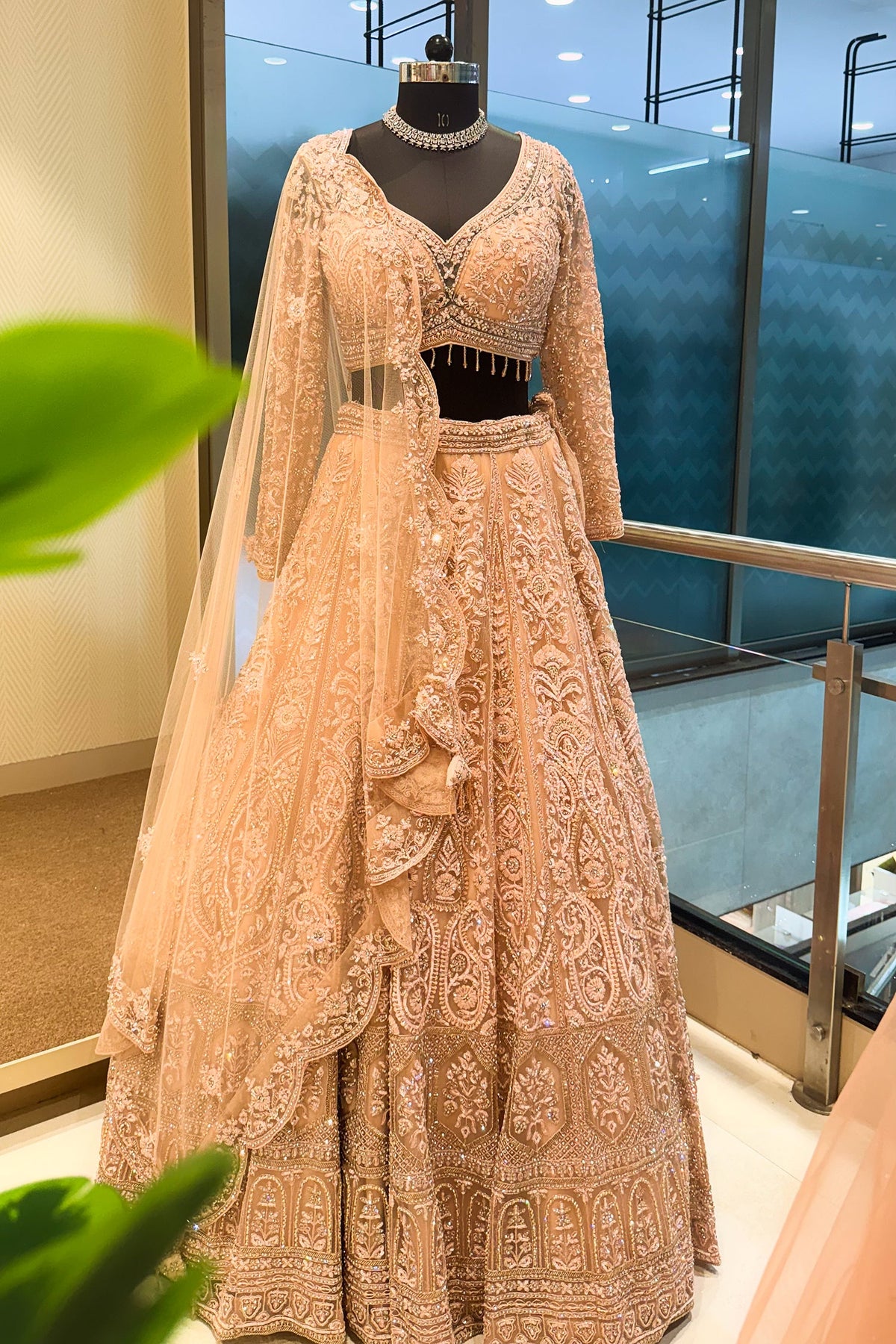 Peach Net Designer Handworked Lehenga