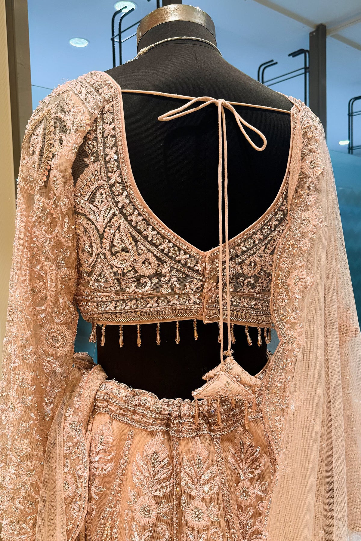 Peach Net Designer Handworked Lehenga