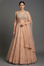 Pink Lycra Net Shimmer Designer Handworked Lehenga