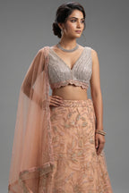 Pink Lycra Net Shimmer Designer Handworked Lehenga