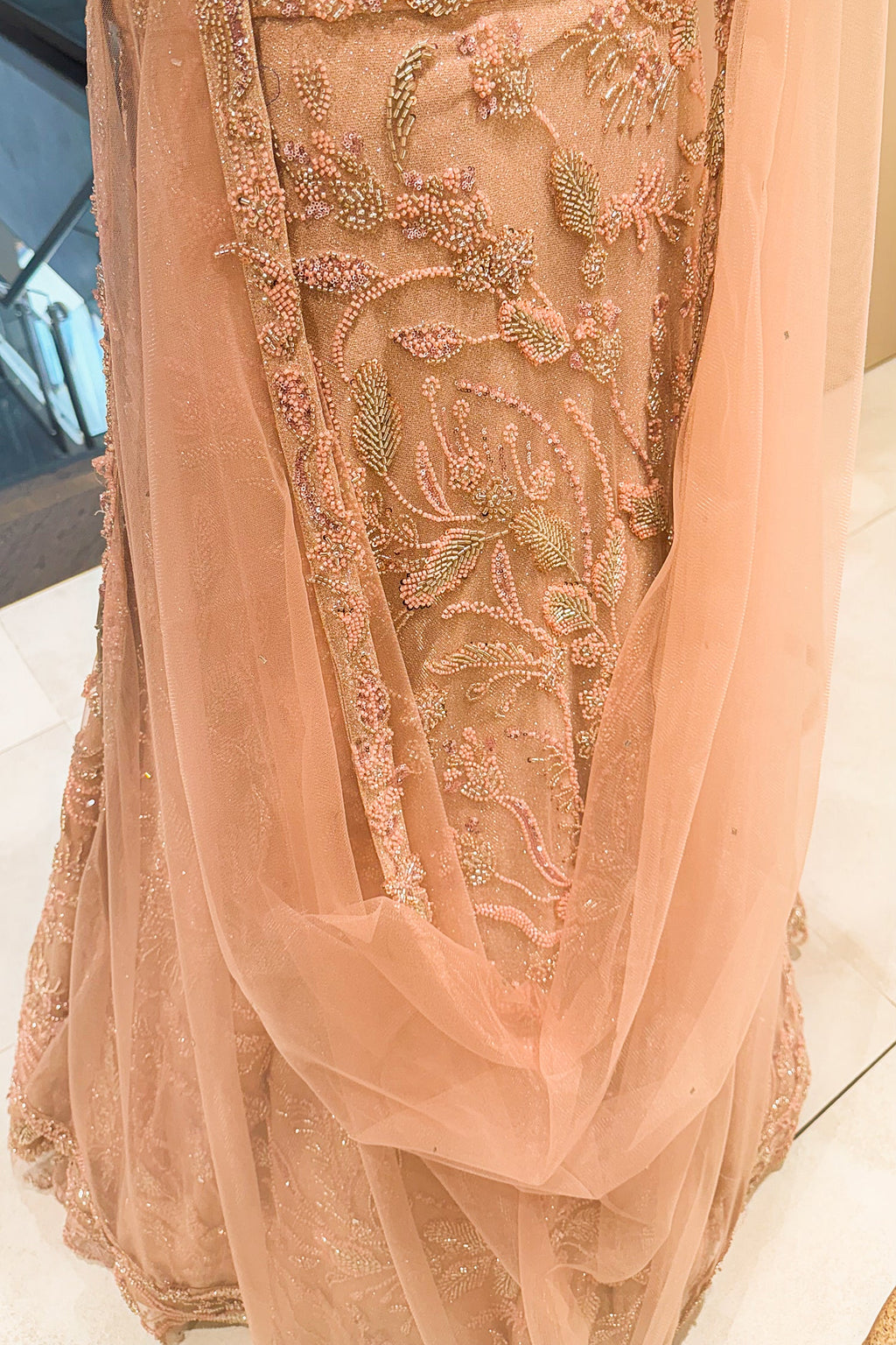Pink Lycra Net Shimmer Designer Handworked Lehenga